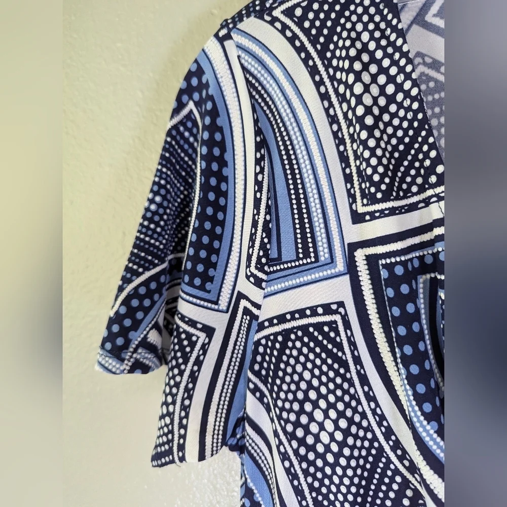 Expresso women's blue, black,white deco dress with tie front size petite medium